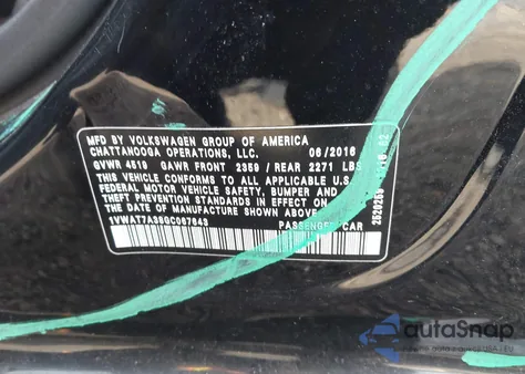 2016 Volkswagen Passat 1.8T R-Line/1.8T S из США, поврежденный, VIN 1VWAT7A38GC067643